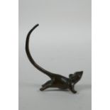 A Japanese style bronze okimono rat, 7cm high