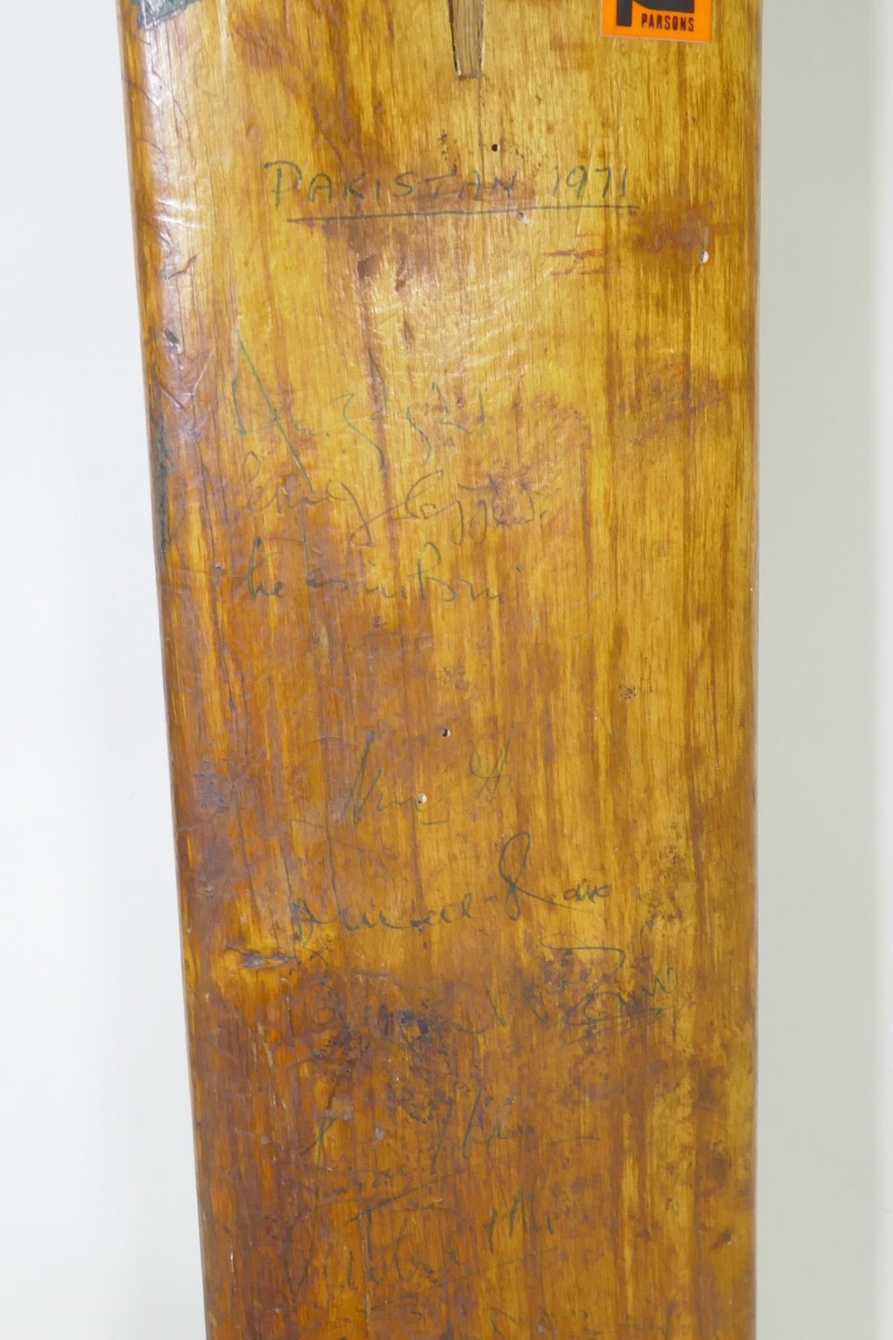 A Slazenger cricket bat, signed with players autographs, Pakistan 1971, Derbyshire, Surrey, - Image 2 of 10