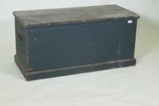 A C19th painted pine blanket chest in original paint, 48 x 49 x 105cm