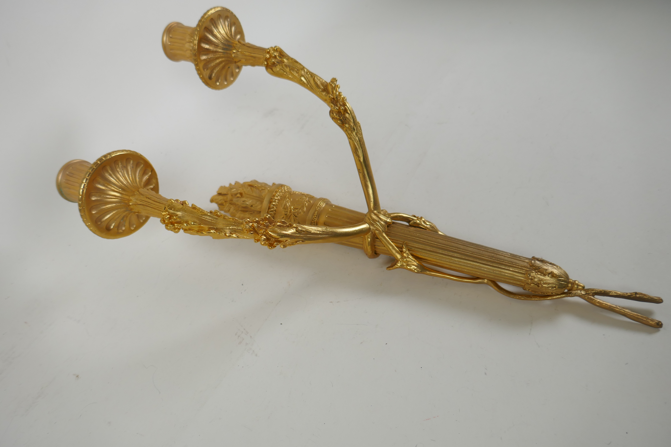 An ormolu two branch wall sconce in the form of an arrow quiver, 38cm high - Image 3 of 3