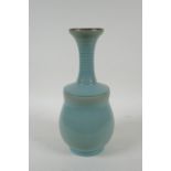 A Chinese Ru ware style porcelain mallet shaped vase, 29cm high