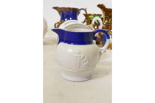 A C19th creamware mug, with hand painted floral decoration and inscription in gilt, 9cm high, and - Image 9 of 10