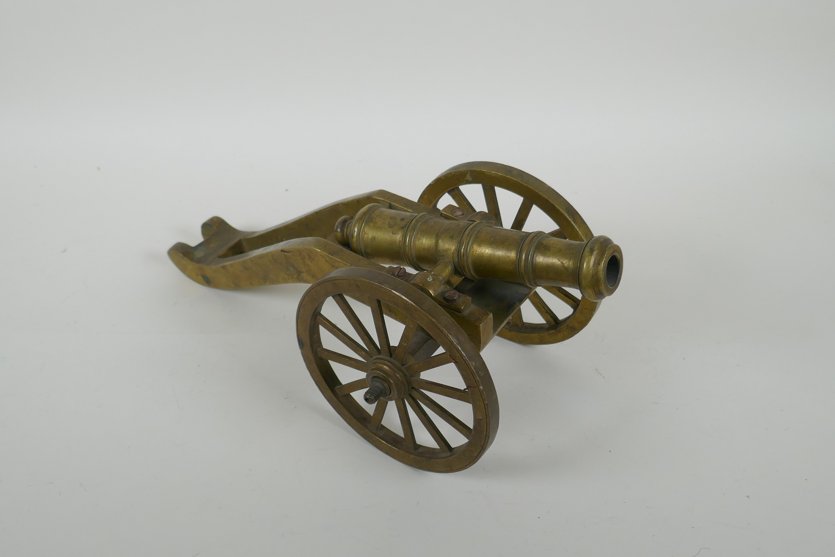 An antique bronze table canon, 33cm long, AF missing wheel nuts - Image 2 of 4