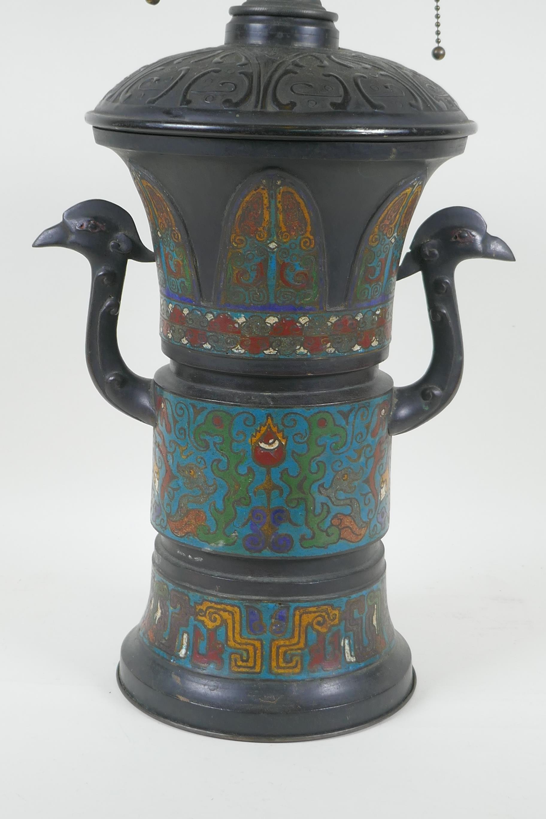 A Chinese cloisonne two handled lamp, 73cm high - Image 2 of 6