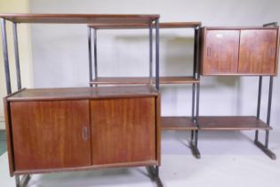 Two mid century Interflex mahogany veneered wall systems, larger unit 153 x 38 x 110cm, smaller 94 x