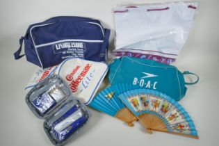 A collection of vintage flight bags including BOAC, UniGlobe, Air Berlin etc, a complete flight