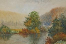 B.W. Leader, river landscape, signed watercolour sketch, dated 1881, unframed, 29 x 42cm