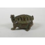 A Japanese bronze censer and cover in the form of a tortoise, 8cm long