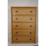 A rattan five drawer chest, 87 x 46 x 126cm