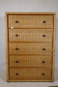 A rattan five drawer chest, 87 x 46 x 126cm