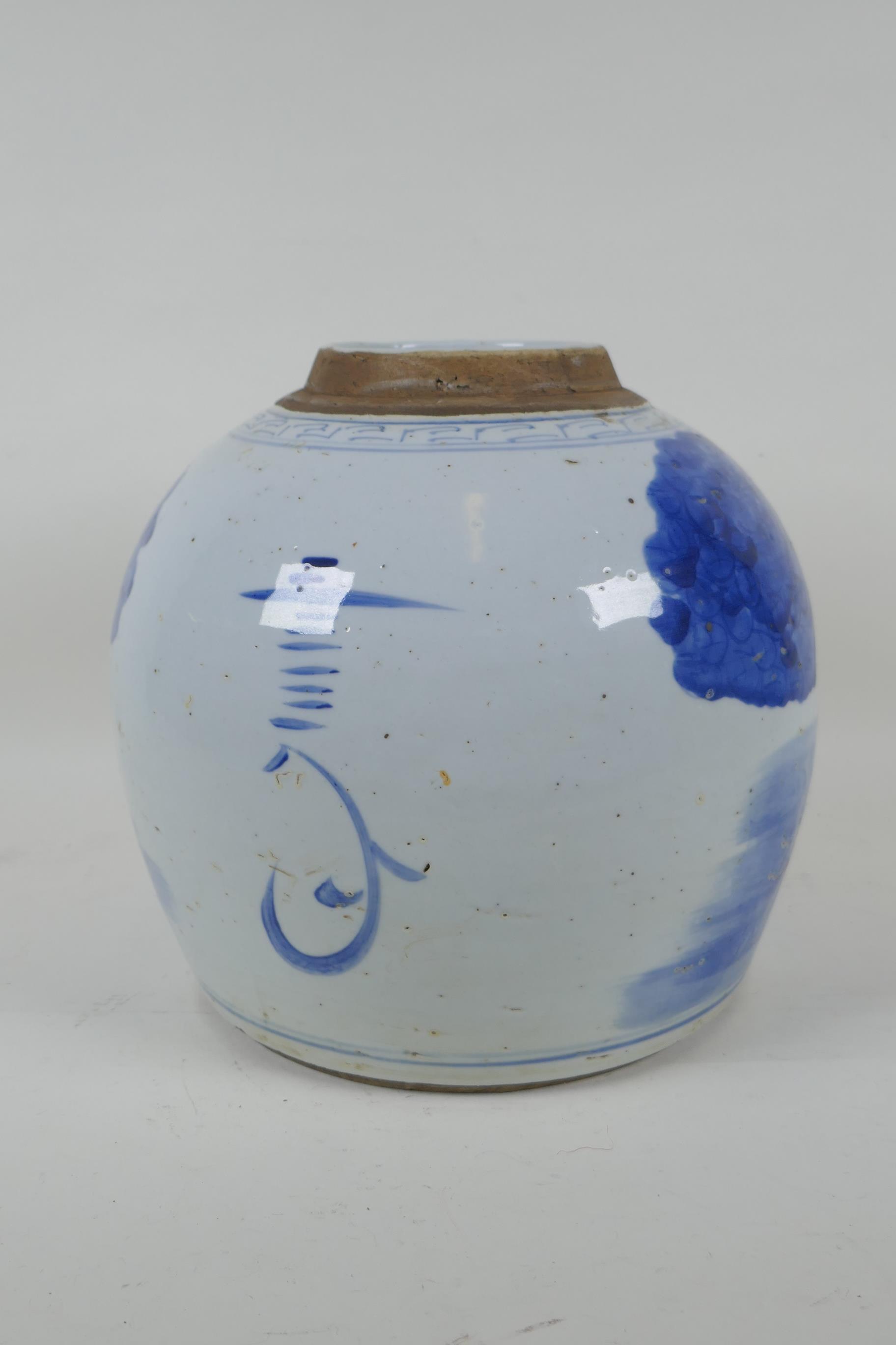 A Chinese Republic blue and white porcelain jar decorated with children and kylin at play, 23cm high - Image 3 of 5