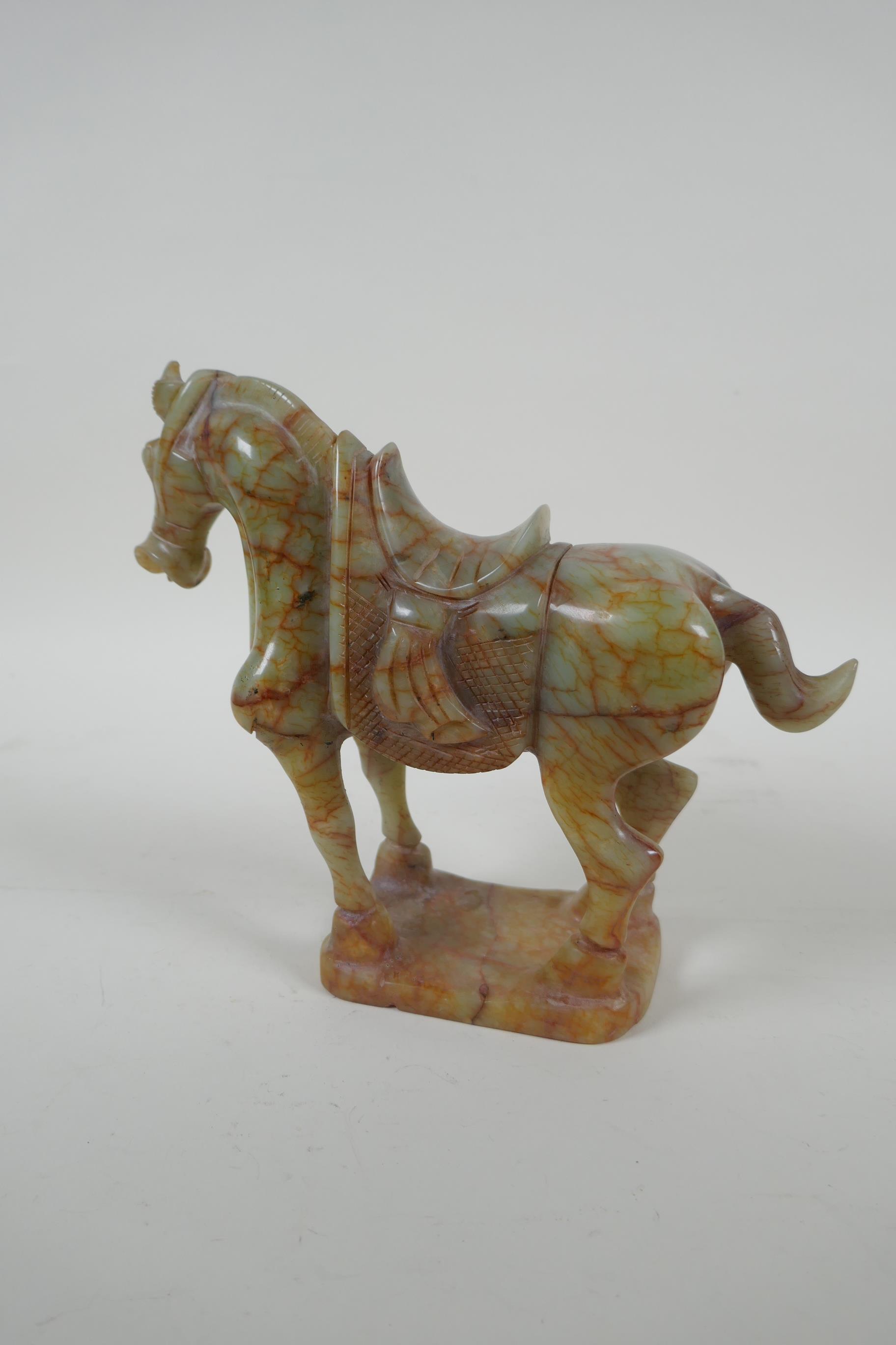 A Chinese carved celadon jade Tang style horse, 18cm high - Image 4 of 4