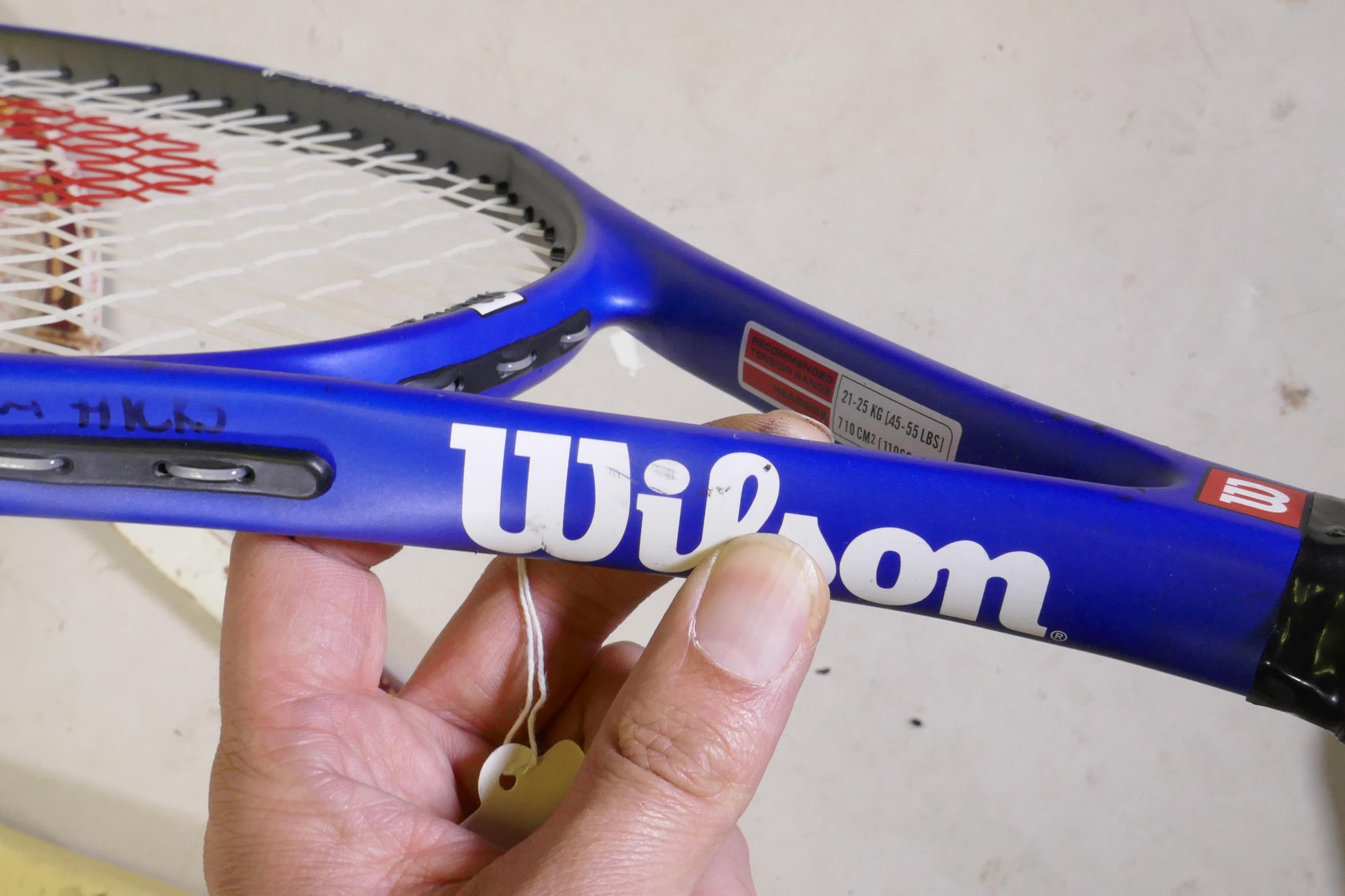 A Wilson 'Sting Soft Shock' tennis racket, a Dunlop 'I-Zone 5' tennis racket, a vintage Slazenger ' - Image 5 of 5