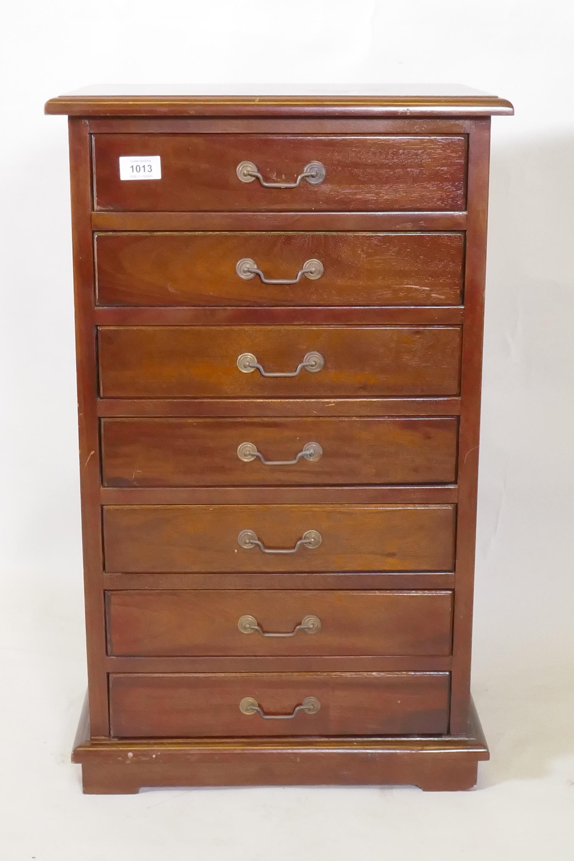 A small hardwood seven drawer semainier chest, with brass drop handles, 44 x 30 x 73 - Image 2 of 2