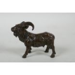 A cast bronze figure of a ram, 8cm long