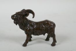A cast bronze figure of a ram, 8cm long