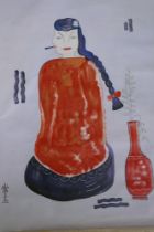In the manner of Sanyu, (Chinese, 1895-1966), surrealist figure, oil on canvas, unstretched, 62 x