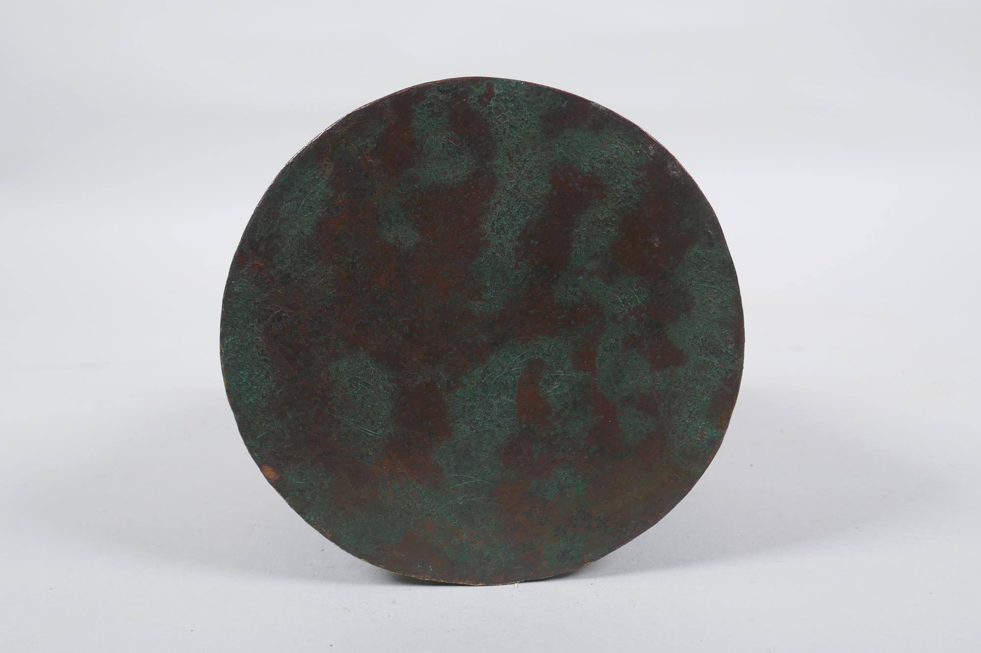 An antique Persian copper ink well with remnants of multi metal inlaid decoration, possibly - Image 5 of 6
