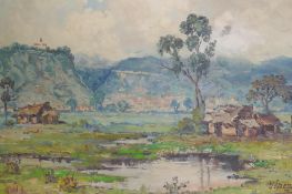 Jose Yepez Artega, (Ecuadorian), landscapes, a pair, oils on canvas, signed, 38 x 54cm