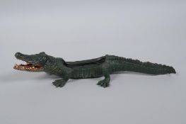 After Bergmann, a cold painted bronze in tray in the form of a crocodile, 22cm long