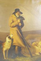 Shepherd with flock and dog on a moor, oil on canvas, unsigned, early C19th, 54 x 66cm