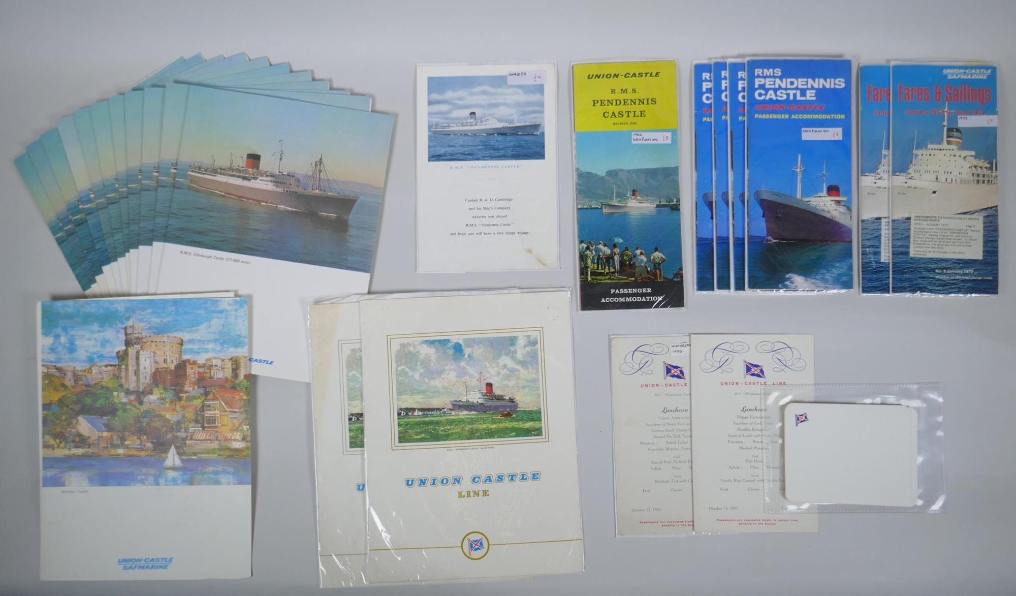 A quantity of mid C20th cruise menus and brochures relating to the Union Castle line, largest 19 x