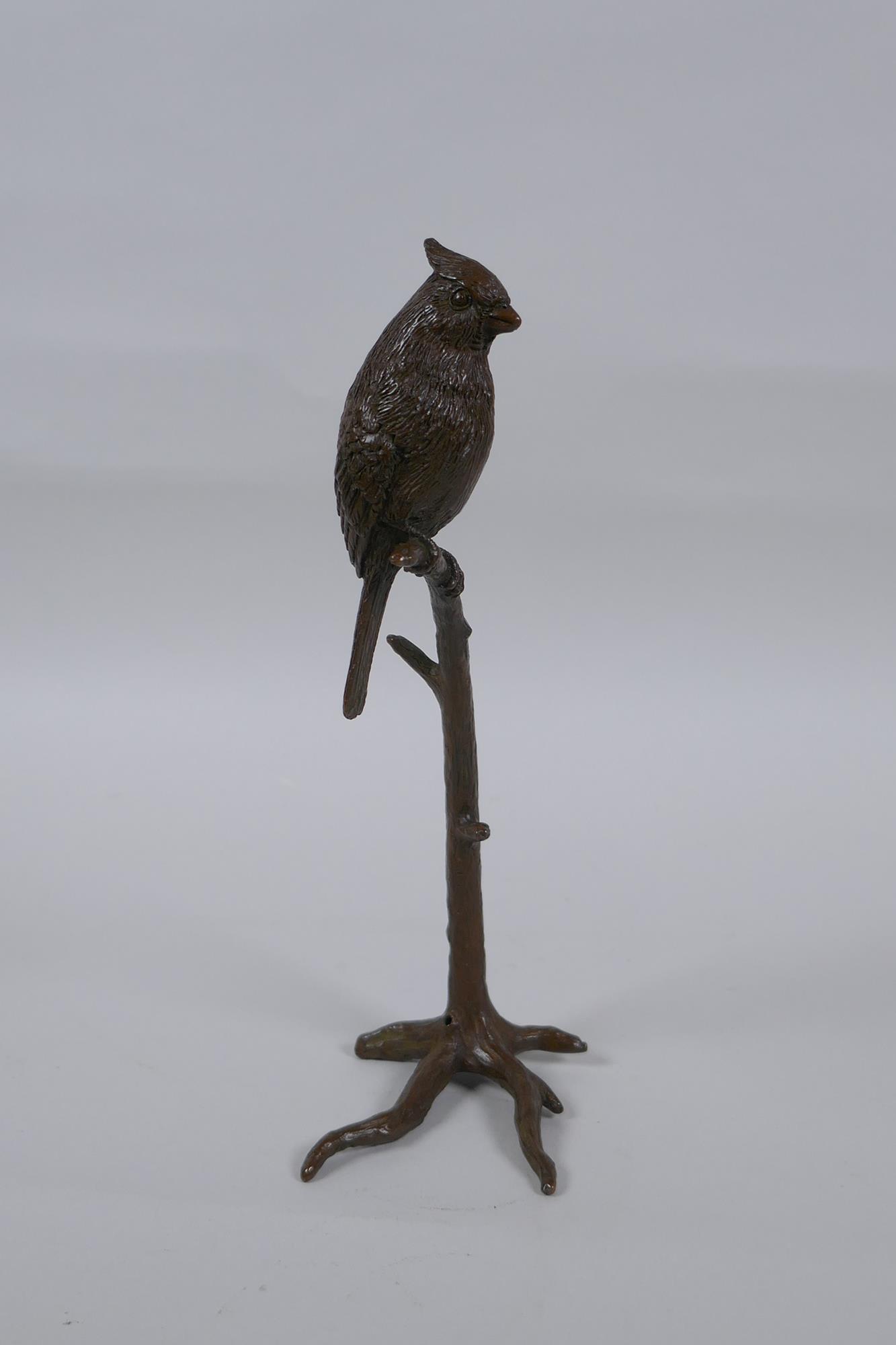 A bronze figure of a bird perched on a tree, 19cm high - Image 2 of 3