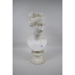A C19th marble bust of a woman, raised on a socle, AF repaired, inscribed Paulina.N, bust 34cm high