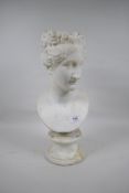 A C19th marble bust of a woman, raised on a socle, AF repaired, inscribed Paulina.N, bust 34cm high