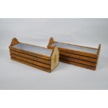 A pair of vintage style wood herb planters with metal liners and 'Harrods' decoration, 35 x 11cm
