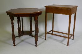 An Edwardian walnut octagonal top occasional table and an oak side table with single frieze