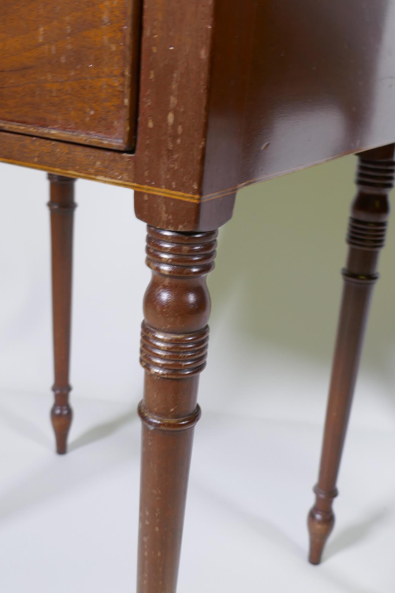 A pair of Georgian style mahogany pot cupboards with pierced three quarter gallery tops and single - Image 2 of 5