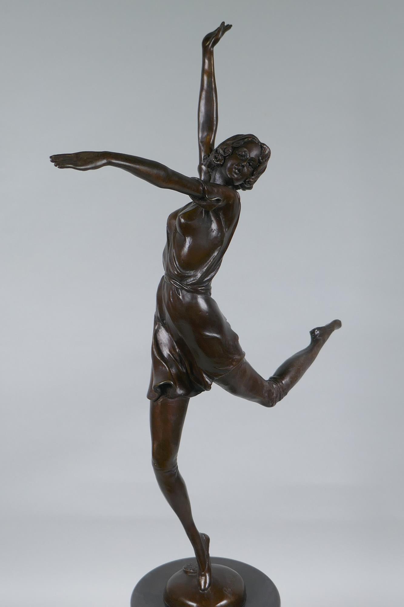 After Bruno Zack, bronze figure of a female dancer, raised on a marble socle, 63cm high - Image 2 of 6