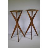 A pair of early / mid C20th oak jardiniere stands, 36 x 36cm, 115cm high