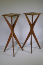 A pair of early / mid C20th oak jardiniere stands, 36 x 36cm, 115cm high