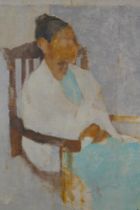 An early C20th portrait sketch of a seated woman, initialled HC, inscribed verso H. Clarke (Harry?),