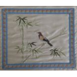 A Chinese embroidery on silk, bird on a bamboo branch, 28 x 23cm