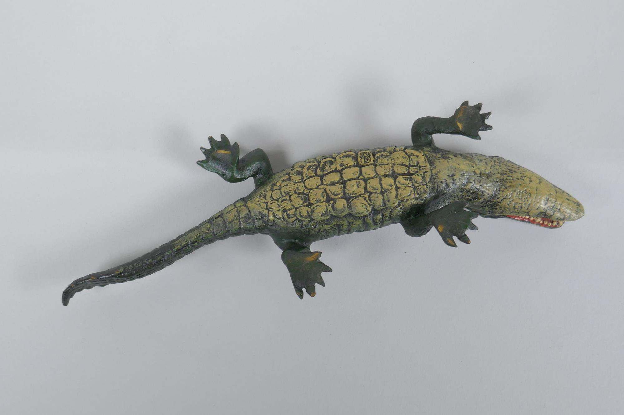 After Bergmann, a cold painted bronze in tray in the form of a crocodile, 22cm long - Image 4 of 5