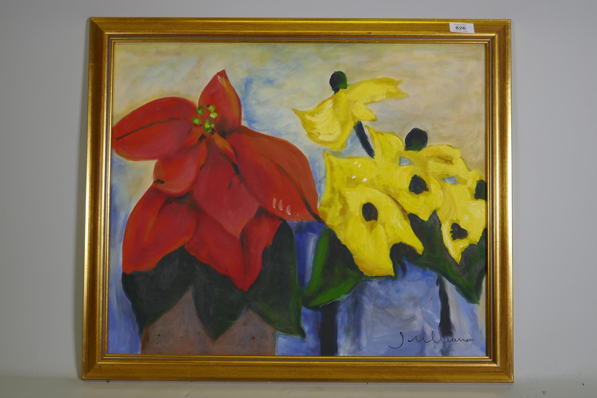 Still life, flowers, signed Julianna, oil on canvas, 51 x 51cm - Image 2 of 3