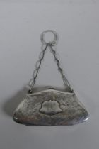 An antique silver coin purse, Birmingham, 48g, 9.5 x 5cm, marks rubbed