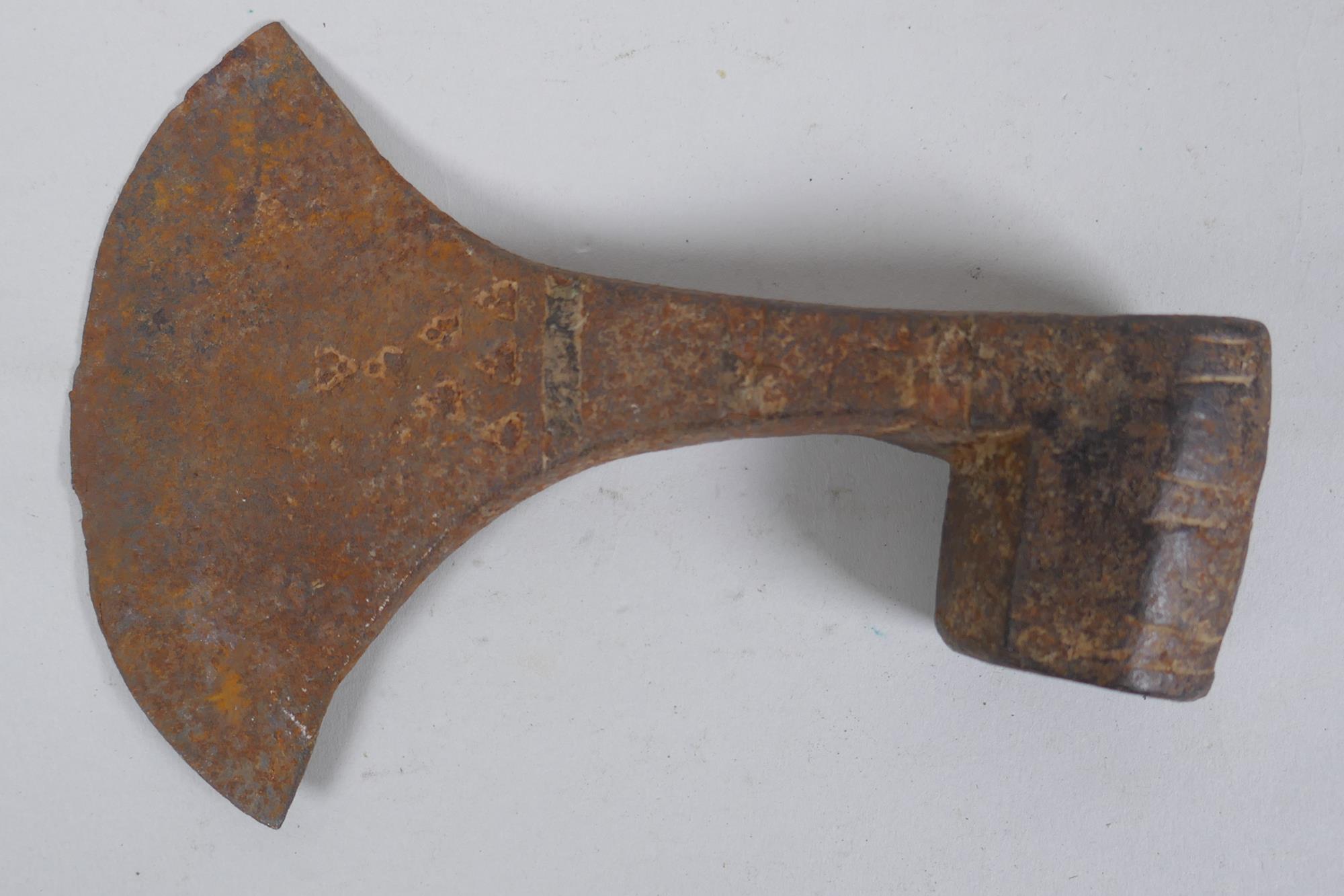 An early European horseman's axe head, possibly C14th, 16 x 11cm