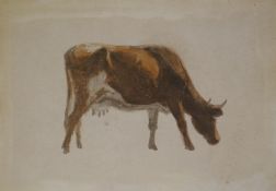 Attributed to John Glover, (1767-1849), study of a grazing cow, unsigned, labelled verso with Fry