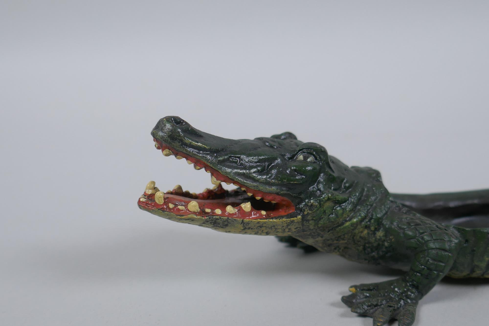 After Bergmann, a cold painted bronze in tray in the form of a crocodile, 22cm long - Image 2 of 5