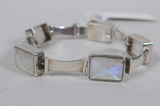 A white metal bracelet, tests as silver, set with crystal gem stones, 17cm long