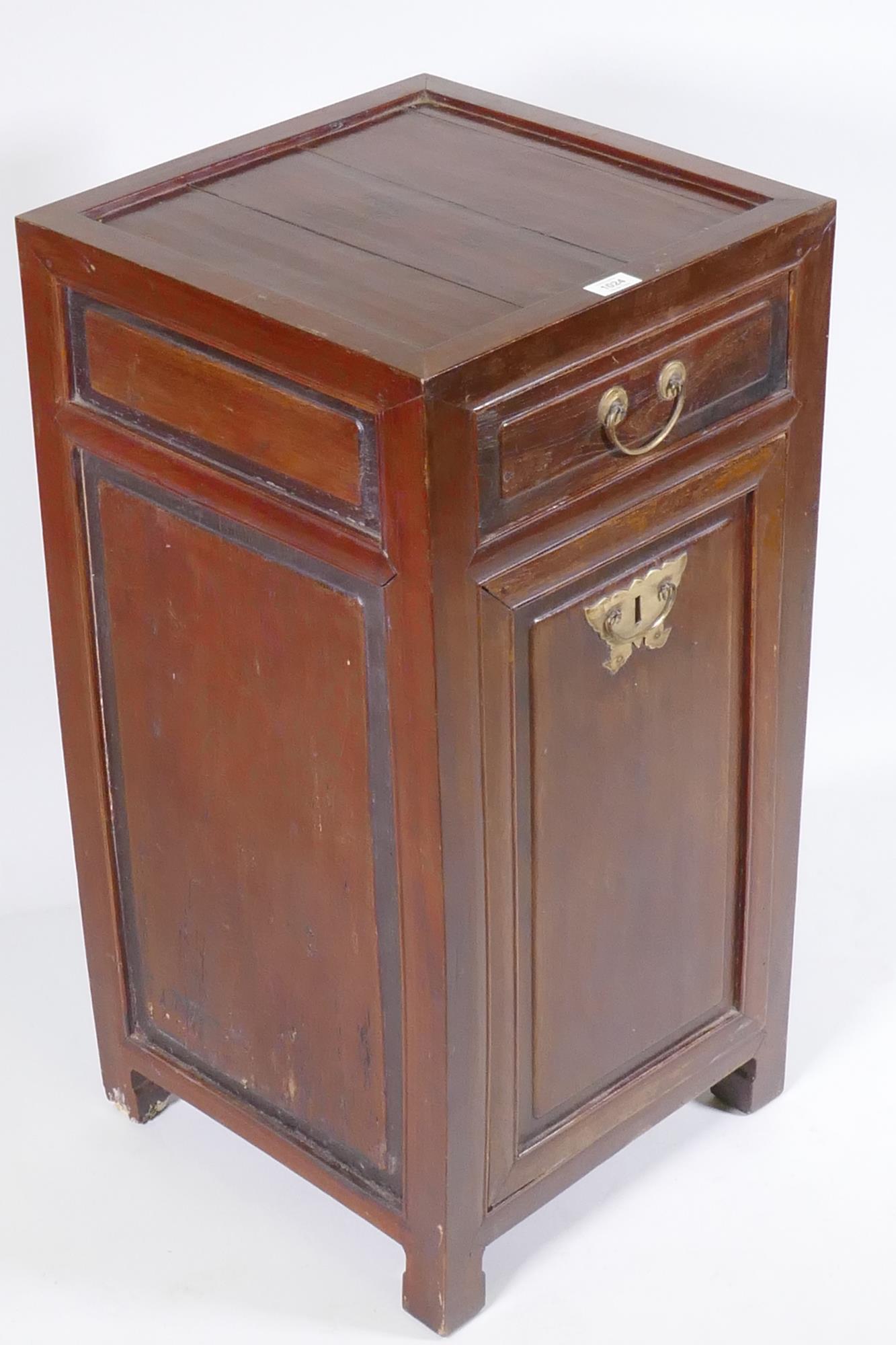 A Chinese lacquered wood cabinet with a single drawer, 44 x 44cm, 86cm high - Image 2 of 6