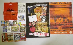 A quantity of punk music ephemera to include flyers, posters, drinks mats etc, featuring The