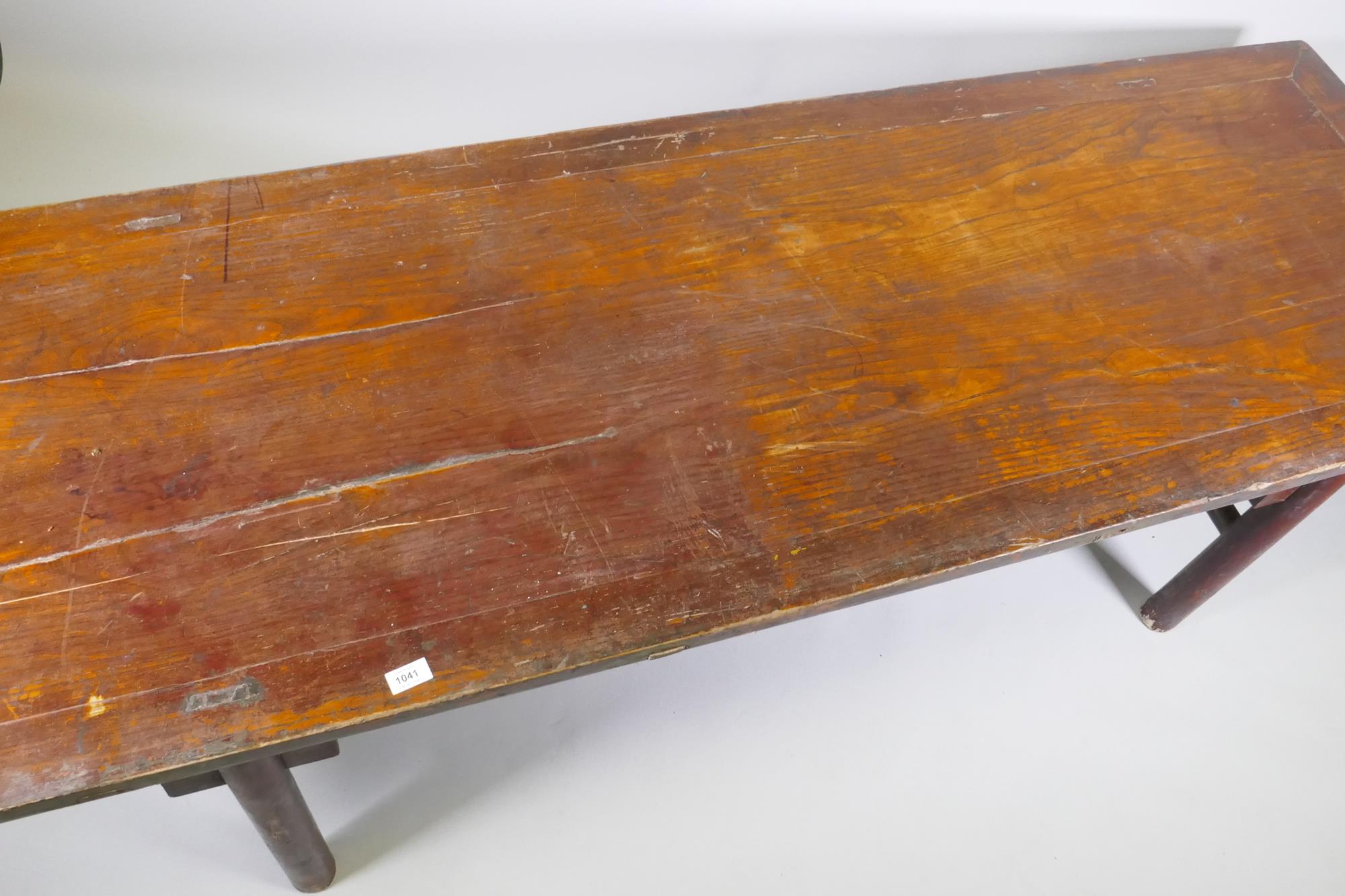 An antique Chinese elm altar table, 201 x 69cm, 57cm high - Image 2 of 5