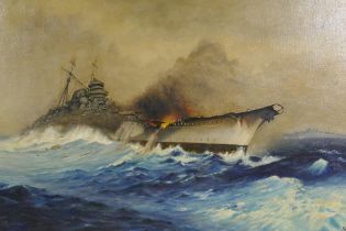 Roger Grant, Sinking of the Bismark, 1974, oil on canvas, 122 x 76cm