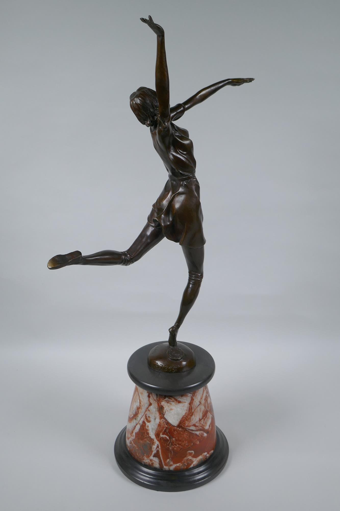 After Bruno Zack, bronze figure of a female dancer, raised on a marble socle, 63cm high - Image 4 of 6