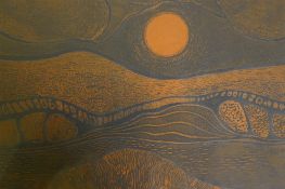 M J Mott, Orange Moonrise, limited edition wood/lino engraving, 3/20, signed, leaf size 34 x 30cm